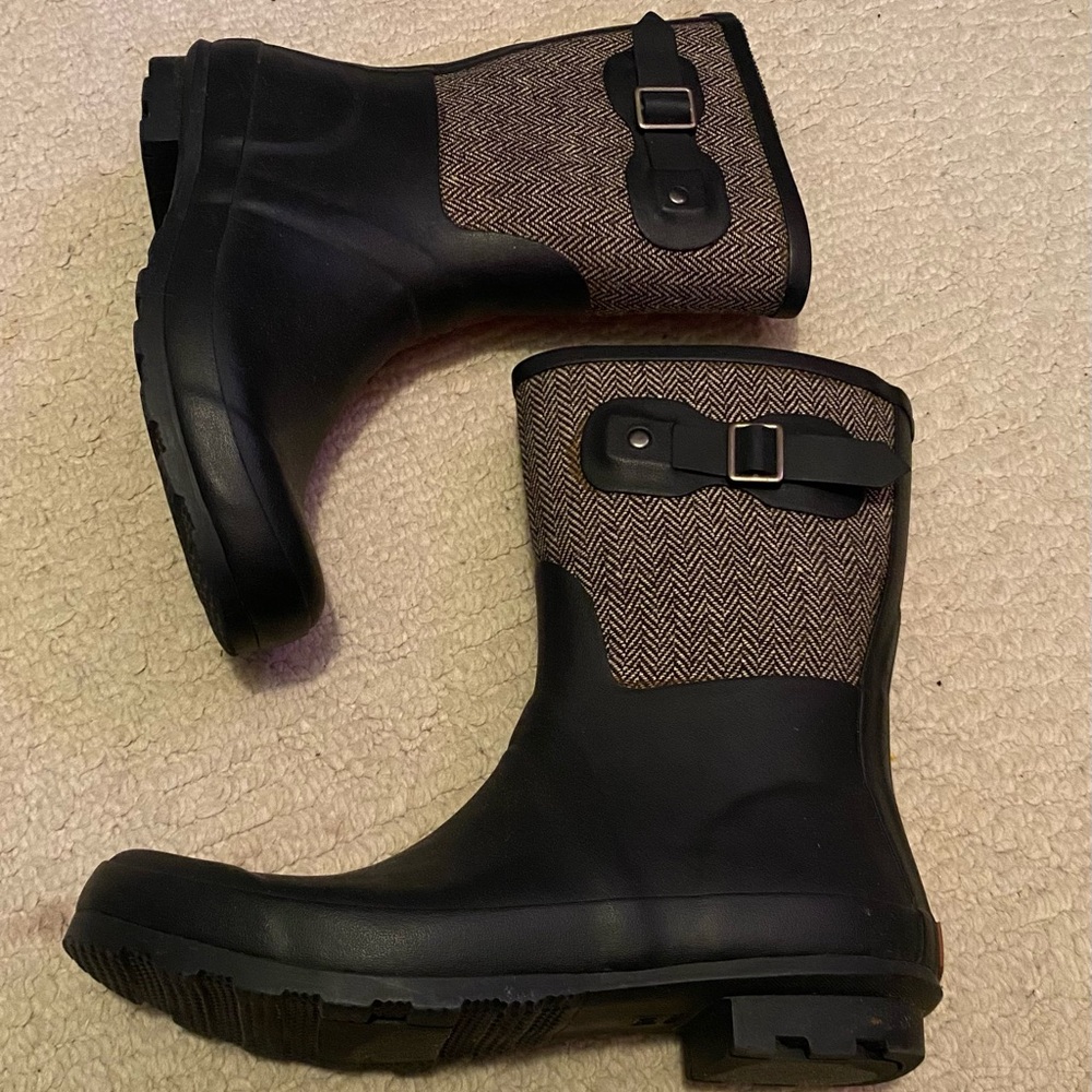 Chooka Women's Waterproof Mid Cafe Racer Herringbone Rain Boots Black Size 10